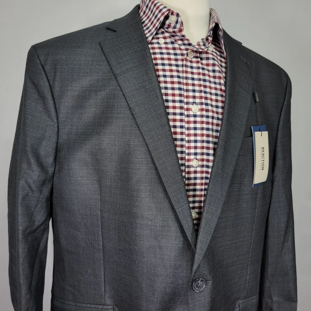 Kenneth Cole Reaction‎ Men's Sport Coat Blazer Gun Metal Techni-Cole 48R NEW